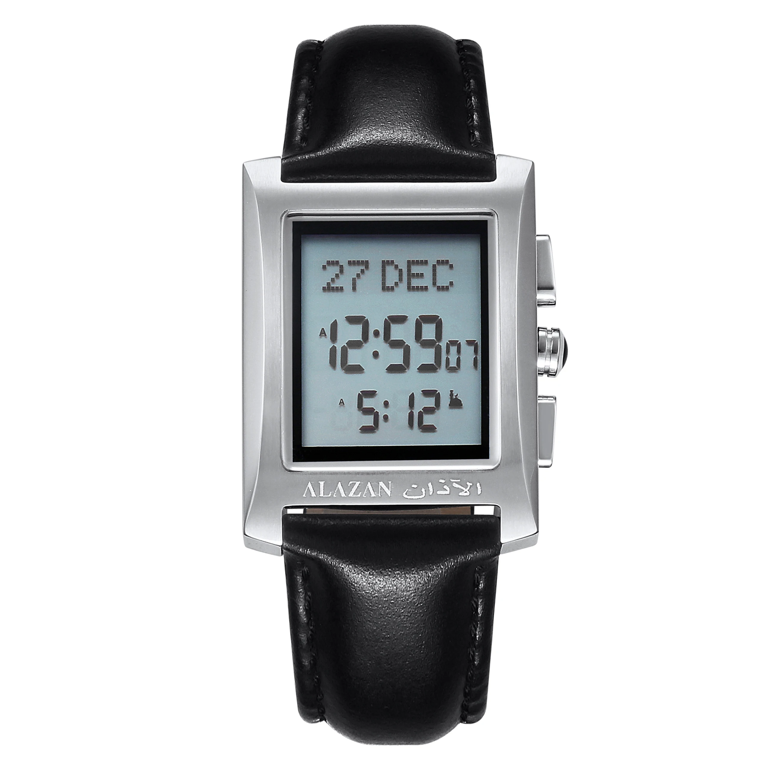alazan Islamic muslim azan time alfajr rectangle Stainless steel prayer qibla compass waterproof  world praer time Square watch