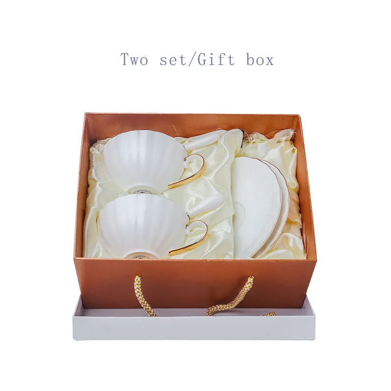 INS Couple Gift 230ml White Pumpkin Ceramic Bone China Coffee Cup And Saucer Set With Spoon And Gift Box