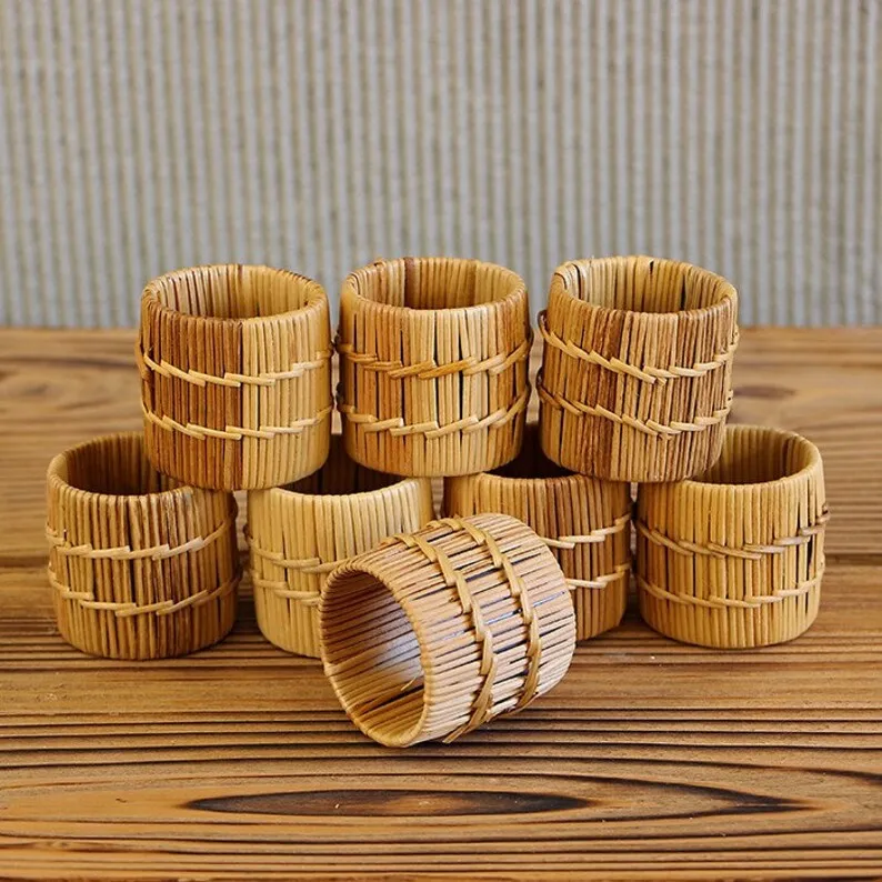 Wholesale in Bulk Hand-Woven Rattan Napkin Rings Set of 6 Tableware napkin holder rings woven made in Vietnam