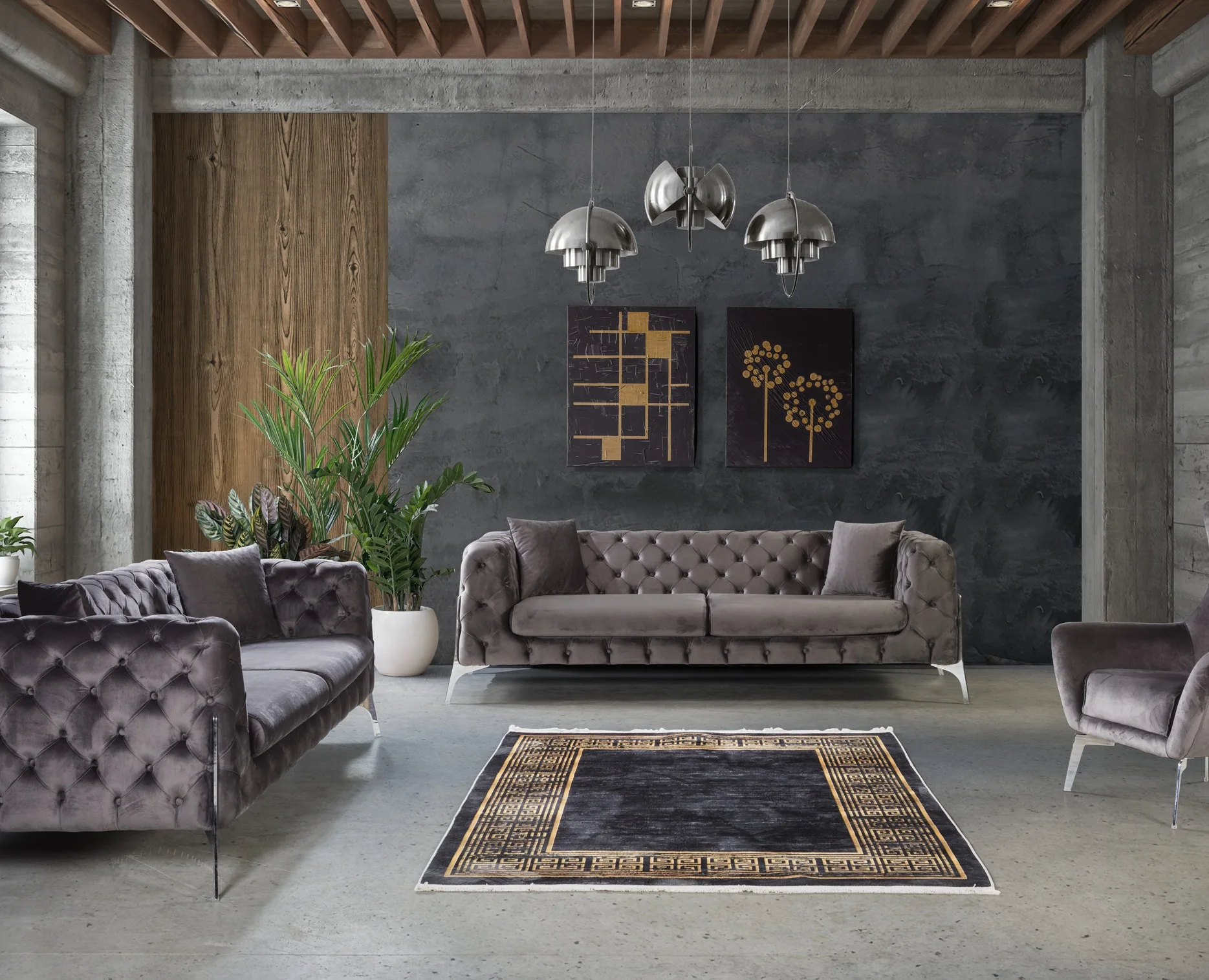 
Bestseller Gold or Silver detailed Living Room Furniture Wholesale Sofa Set Soft fabrics Soft Fabric ROM02 