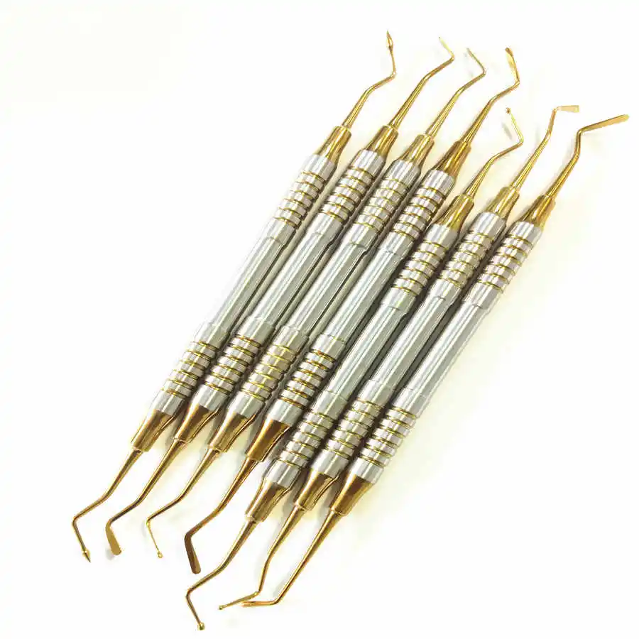 Dental Composite Filling Instruments 7 Pieces Set Resin Filling Spatula Titanium Gold plated Head Resin Filler Stainless Steel