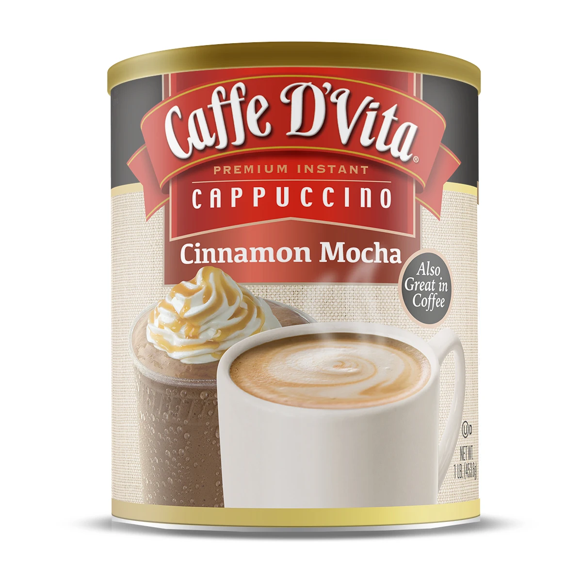 
Caffe DVita Cinnamon Cappuccino 3 in 1 Powdered Drink Mix Coffee Non-Dairy Creamer 16 oz Canister USA ORIGIN PRIVATE LABEL 