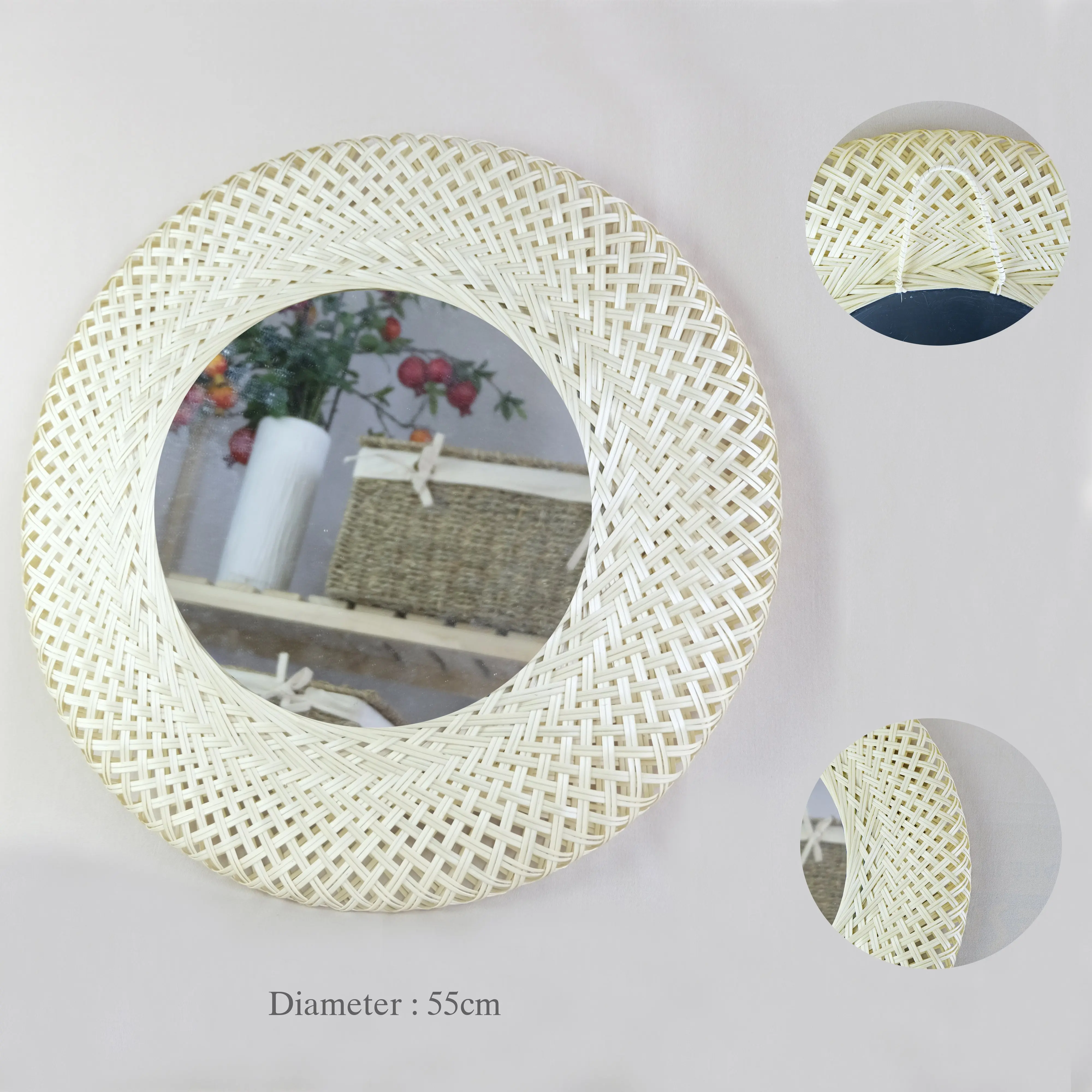 Minimalist Luxury Woven Bamboo Makeup Mirror Elegant Home Decor for Hotels Weddings or Bedrooms