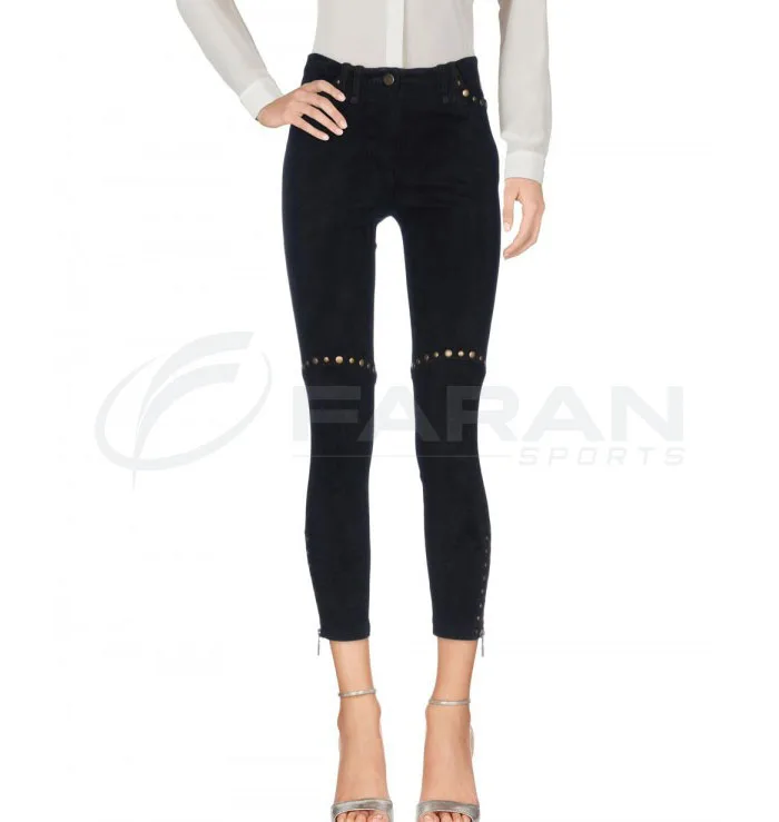 Hot Sale Suede Leather Pants For Women Custom Logo High Quality Made Black Color Genuine Suede Leather Legging Pant For Women