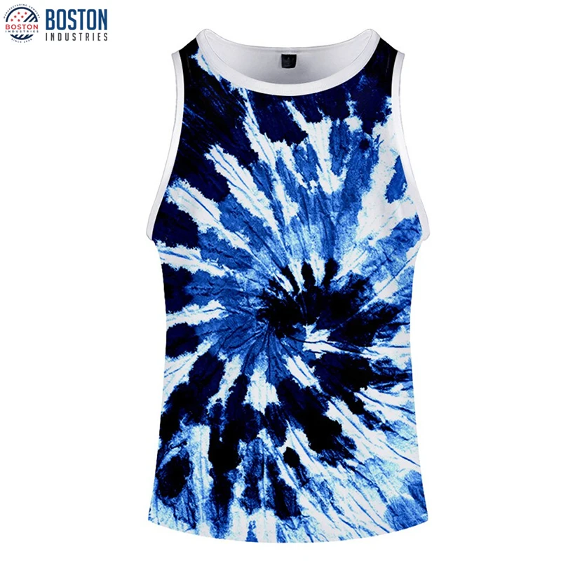 Summer Mens Beach Tie-Dye Gym Vest Tops Custom Running Wrestling Singlets
