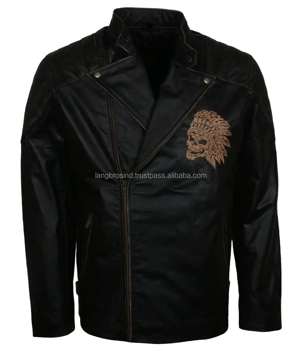 
Black Motorcycle Leather Jacket Men Biker Leather Jacket 