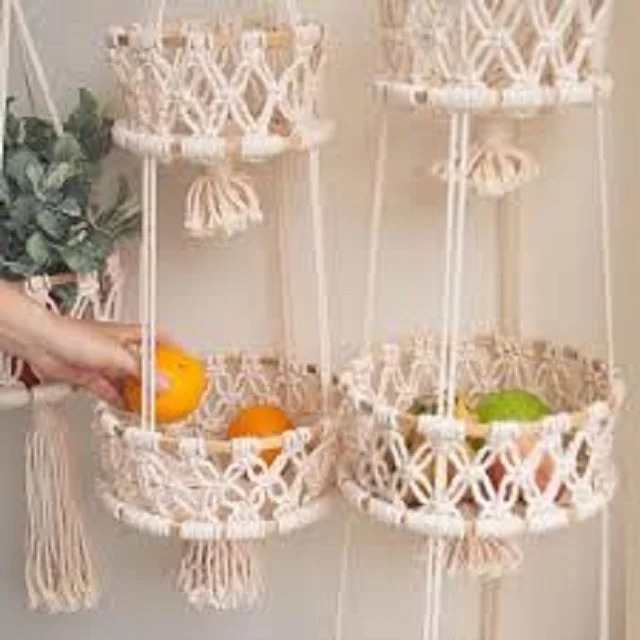 Handmade Custom Kitchen Storage Wall Hanging Decor Macrame Plant Fruit Veggie Hammock