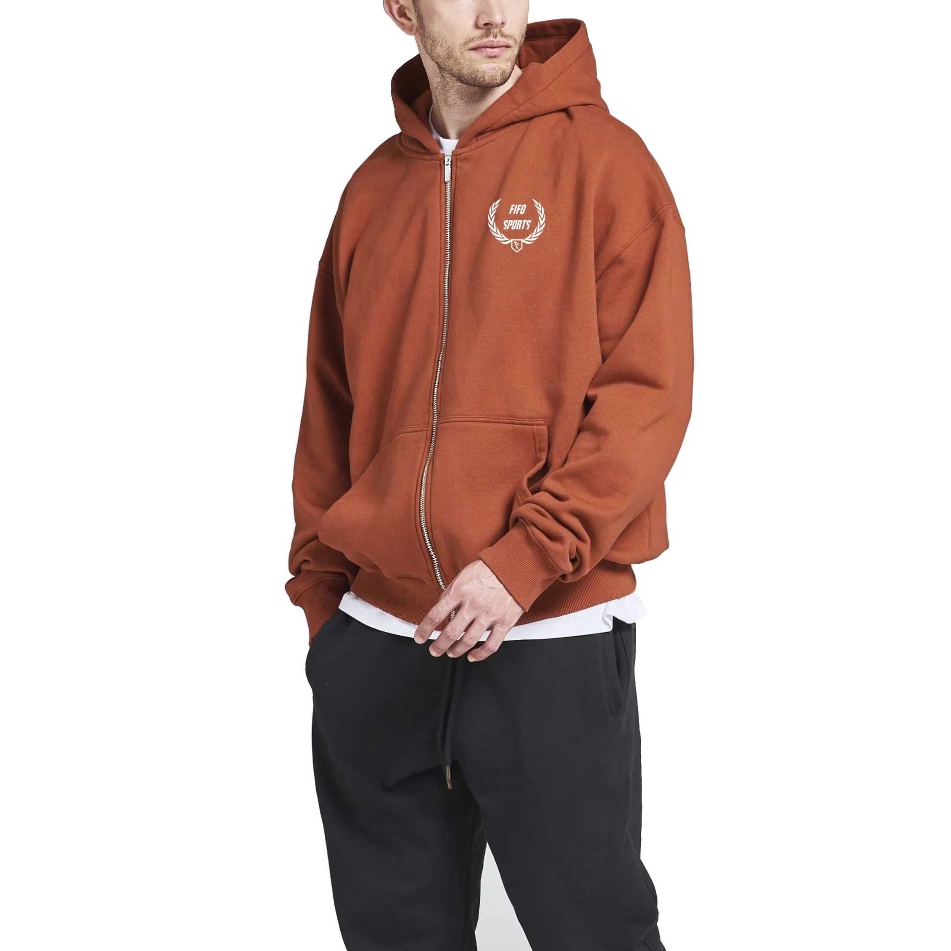 Custom 465-485 gsm oversize fleece boxy hoodie men green rue porter organic cotton hoodie