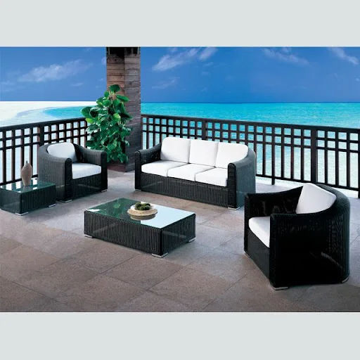 black rattan handicraft garden outdoor furniture patio dining set with cushion 10cm Vietnam outdoor furniture strong frame