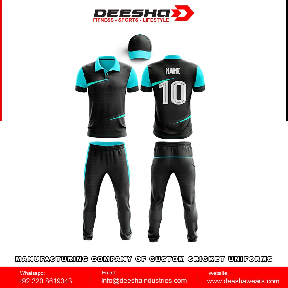 High Quality Custom Made Personalized Cricket Jerseys Sublimated Designs Premium Quality Uniforms Including Bats