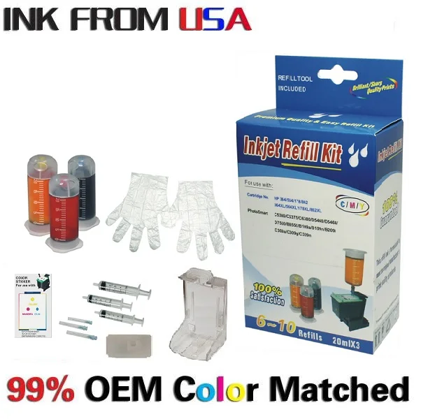 Ink refill tool kits for HP62  HP63 HP64 HP65 HP302 HP303 HP304 color ink cartridge
