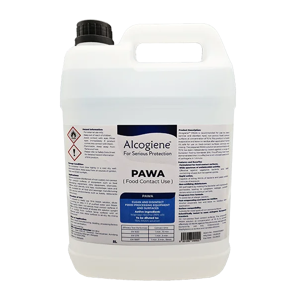 PAWA70 is Food Safe   Clean  and Disinfect  liquid  for Food Processing Equipment and Surfaces
