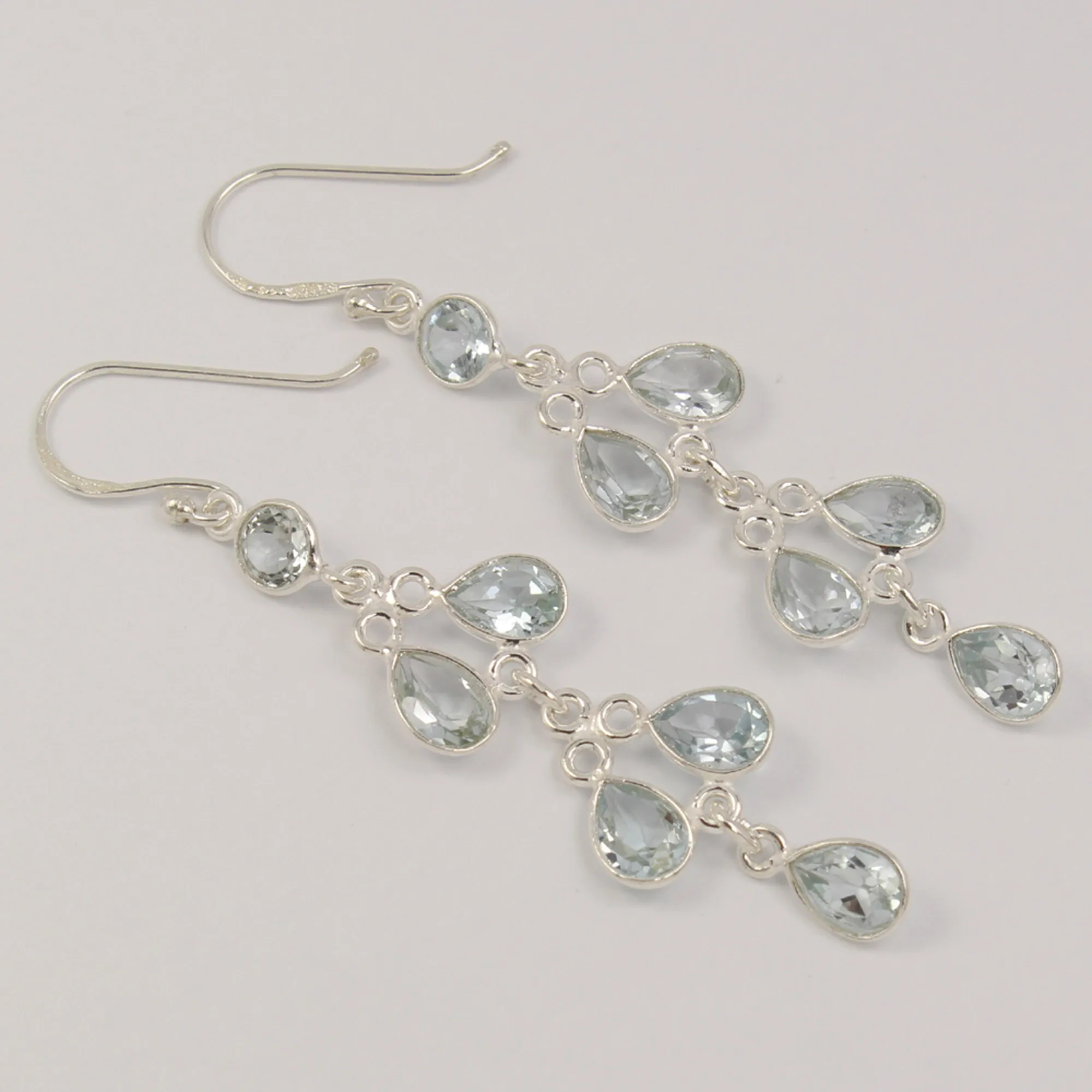 Best Selling 925 Sterling silver Blue topaz earrings huge 2.5 inches long wedding jewellery Wholesale Store For Women