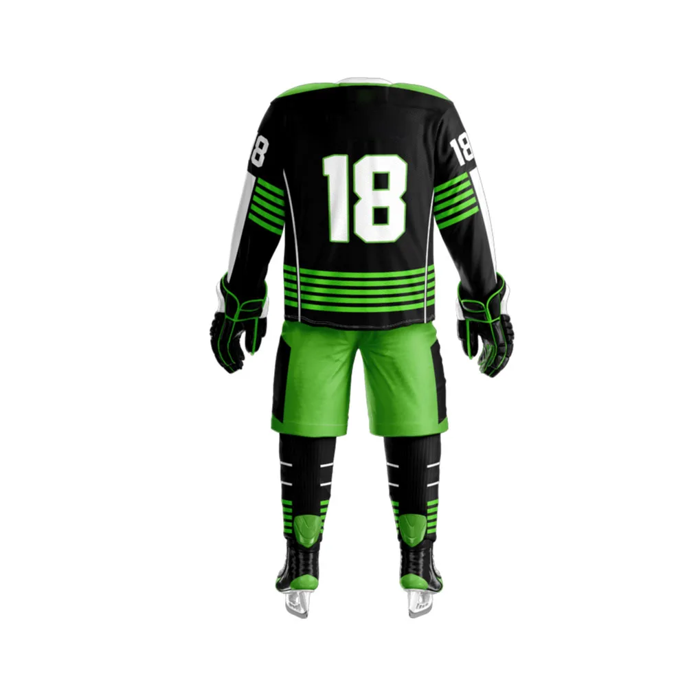 Custom Sublimation Ice Hockey Uniform / Wholesale Hockey Green Black Ice Hockey Uniforms Including Jersey Socks & Pant Shell