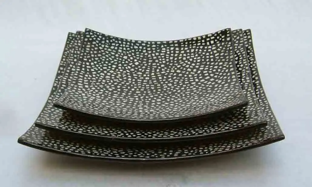 Набор из 3 квадратных лаковых тарелок с отделкой яичницы, изделия ручной работы из Вьетнама, для домашнего декора, посуды, столовой посуды.