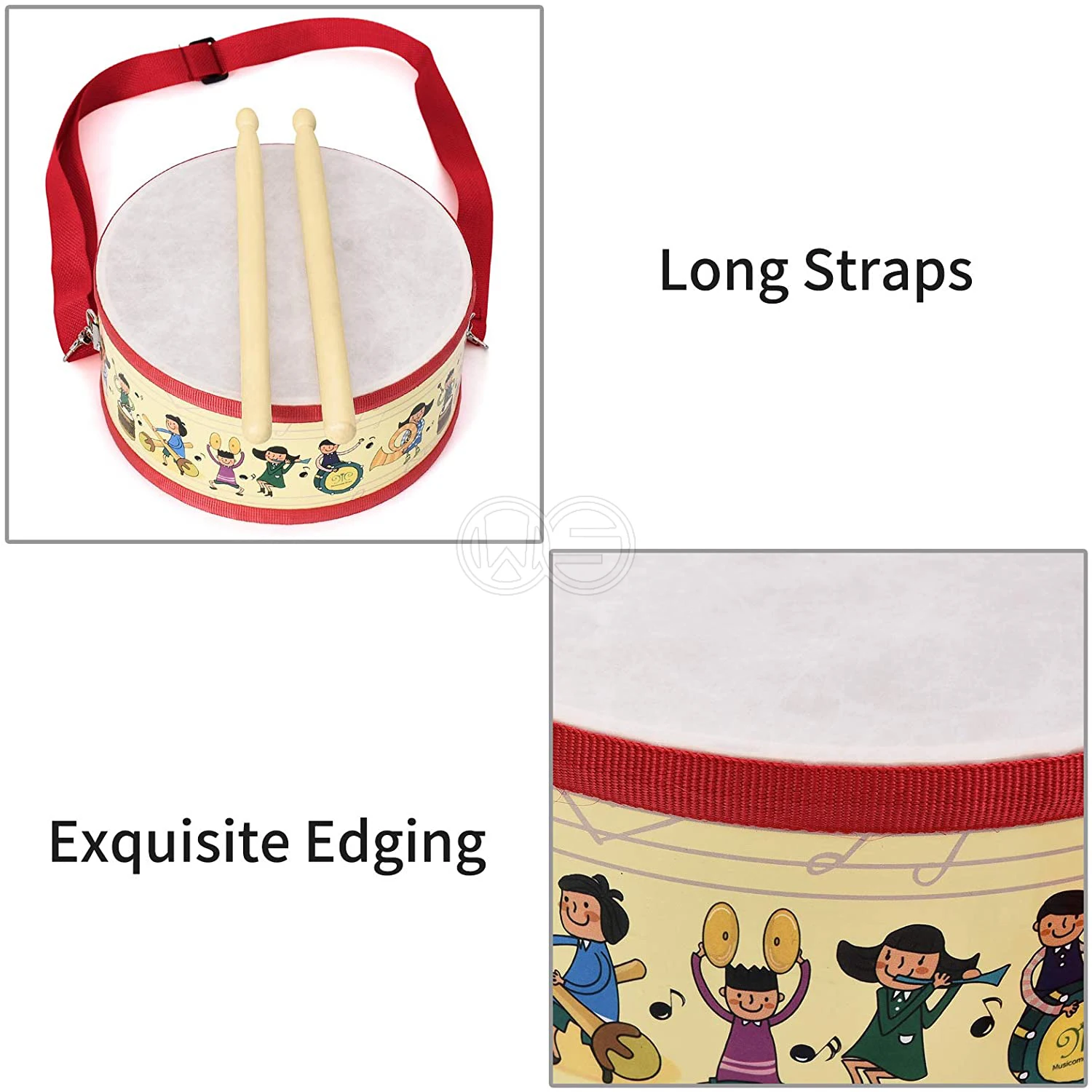 Детский барабан деревянный игрушечный с ремешком для переноски палка детей подарок малышей красный 8x4 дюймов