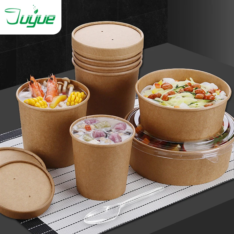 8/12/16/26/32oz Soup Bowlpaper container for food bowl kraft paper containers 	 brown kraft paper soup Cover Food & Beverage
