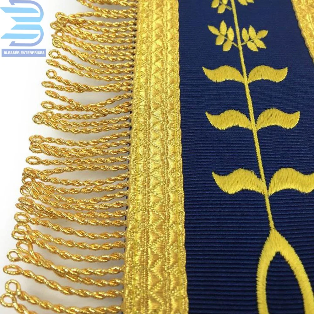 Bullion Hand Embroidery Masonic Regalia Blue Lodge Master G Mason Gold Machine Embroidery Apron With Fringe