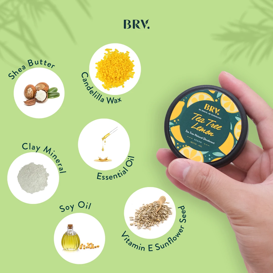 Натуральный дезодорант веганский бальзам BRV сделанный в Бали с Чайным Деревом чистое эфирное масло без алюминия парабенов пищевой соды безопасное натуральное