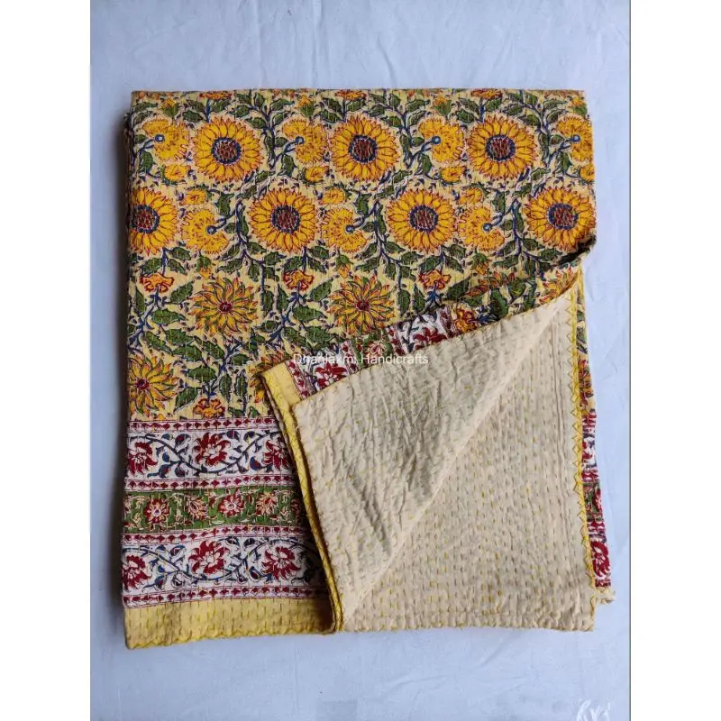 Красивое хлопковое ПОКРЫВАЛО РУЧНОЙ РАБОТЫ цвета индиго голубое одеяло Kantha домашнее декоративное покрывало оптовая продажа индийское Ajrakh с ручным принтом Gudari