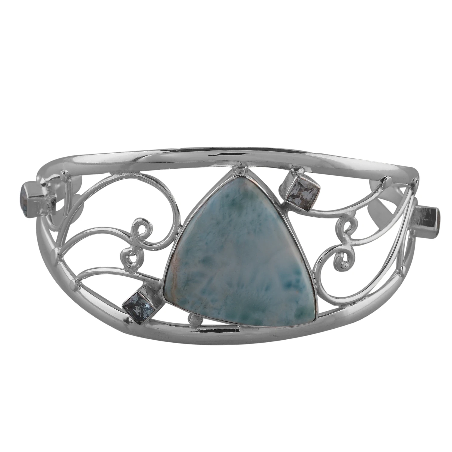 Sea Blue Larimar Gemstone Sterling Silver Beautiful Bracelet Indian Jewelry