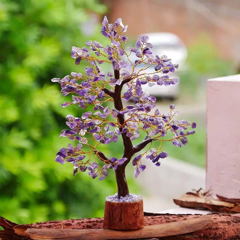 Amethyst Gemstone chakra healing Bonsai Money Tree of 300 Beads Natural crystals Decorations Crystal tree office decor home