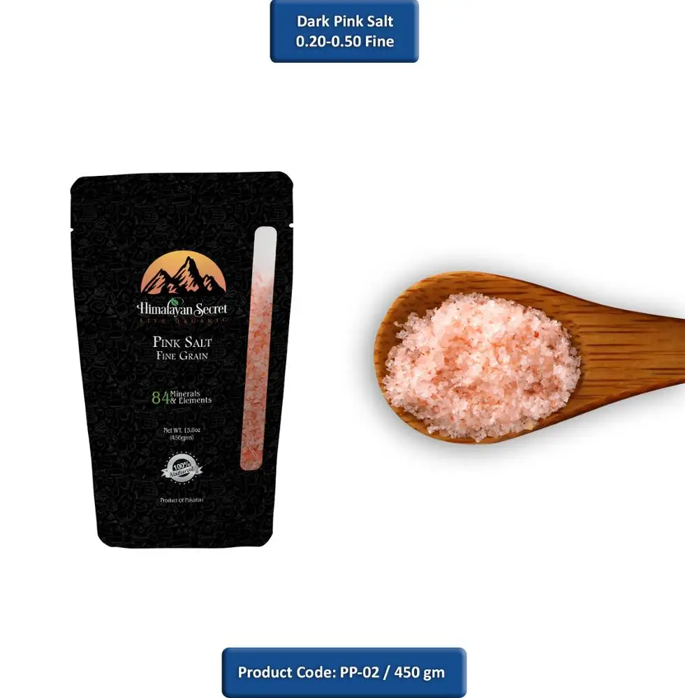 
Himalayan Dark Pink Salt Fine Grain Printed Pouch (0.20~0.50 Mesh) 450gm 