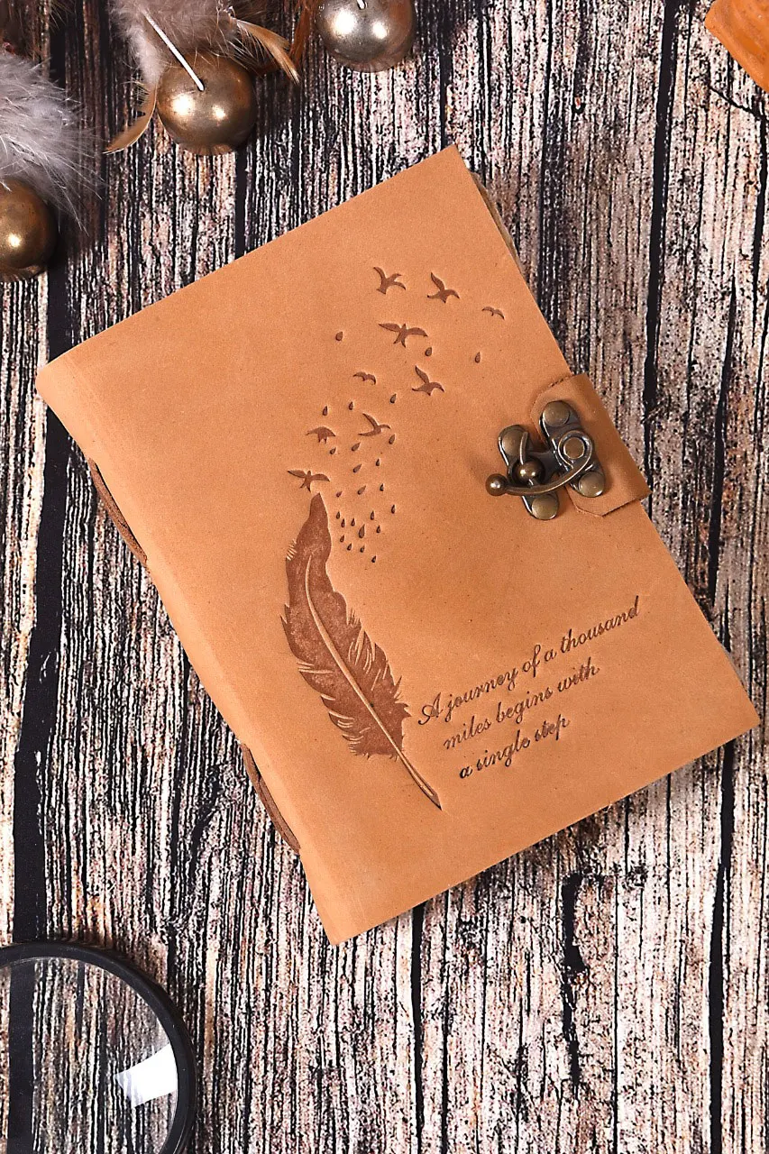 Brown Leather Covered Handmade Notebooks With C-Lock & 100% Recycled Eco-Friendly Papers Use As Personal Office Or Gifting