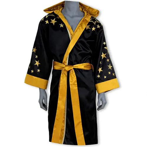 High Quality Black Boxing Rob with Star Printed + Hoodie For Boxing Match / Judo Wear / Sublimation Boxing Gown Boxing Wear