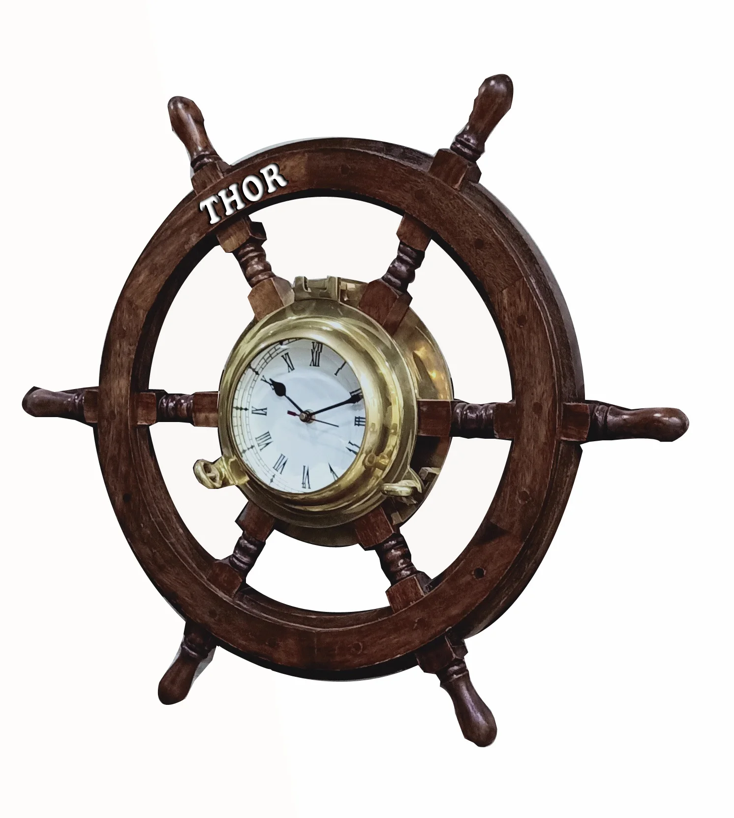 Wooden Ship Wheel Wall Clock  Decorative Brass  Clocks College  Farmhouse Decor