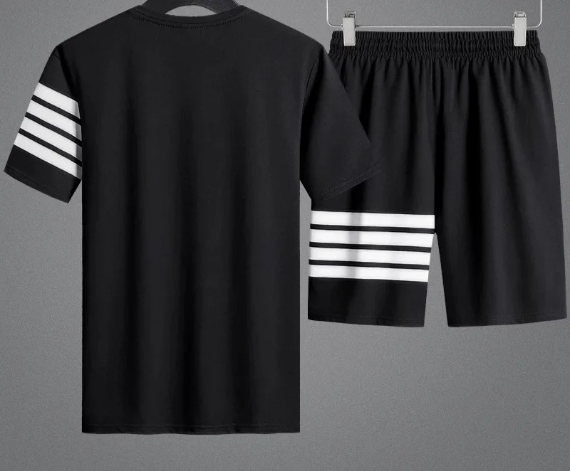 High Quality Men Clothing T-Shirts With Shorts Two Piece Set 2021 Casual T shirt Shorts 2 Pieces set