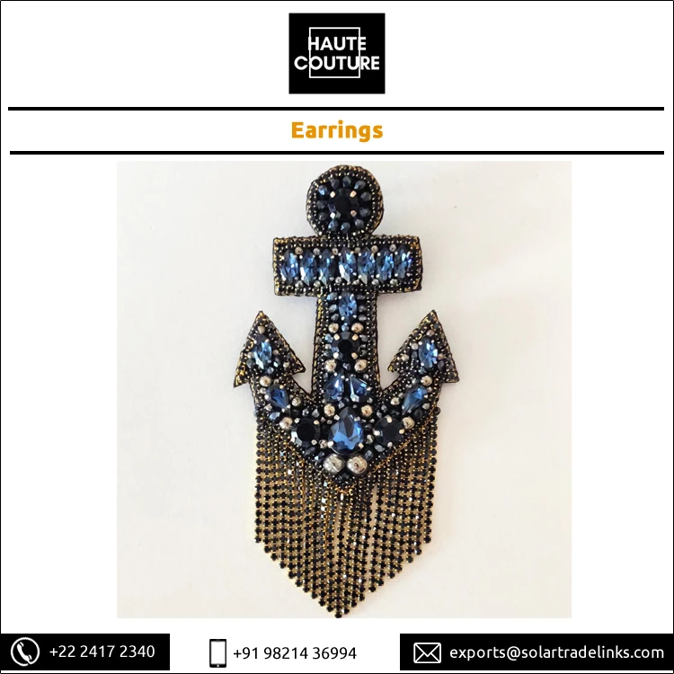 Custom Order Available Trendy Hand Embroidered Jewelry Anchor Shape Handmade Earrings for Women