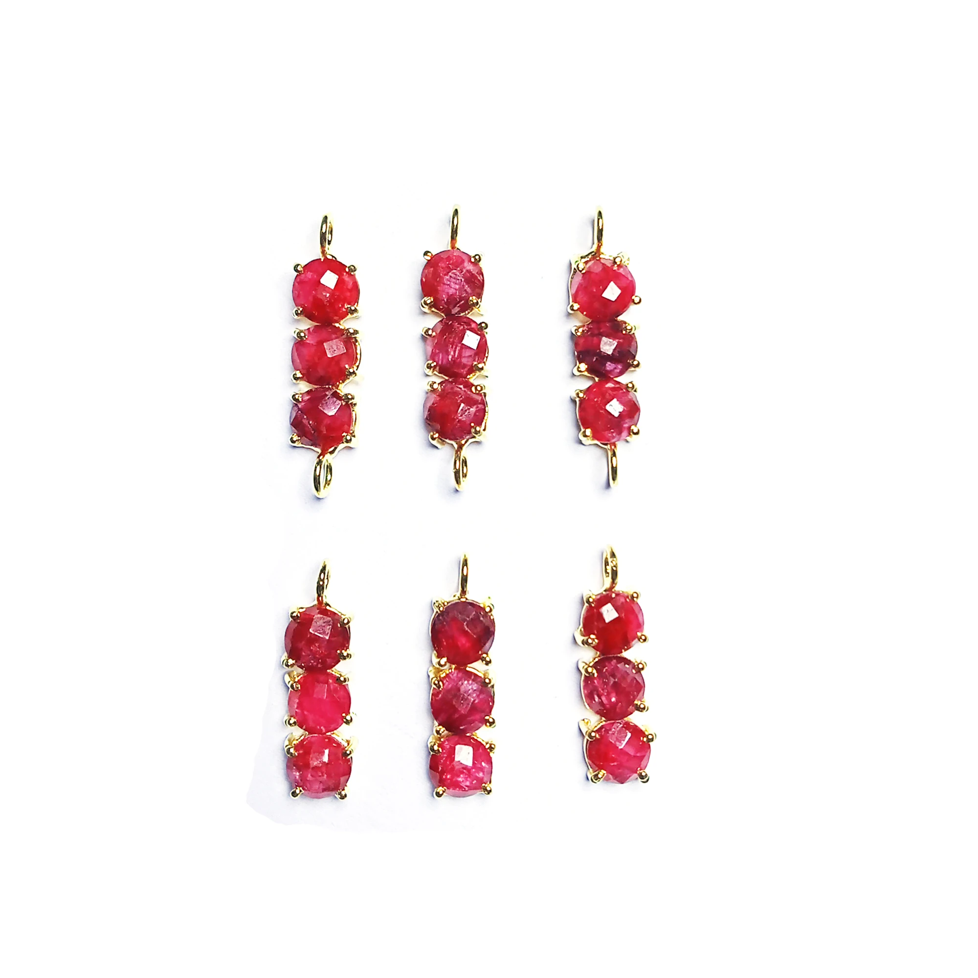 
18k Gold Plated Three Stone Natural Ruby Gemstone Prong Set Single/Double Loop Pendant Necklace Set MT-114 