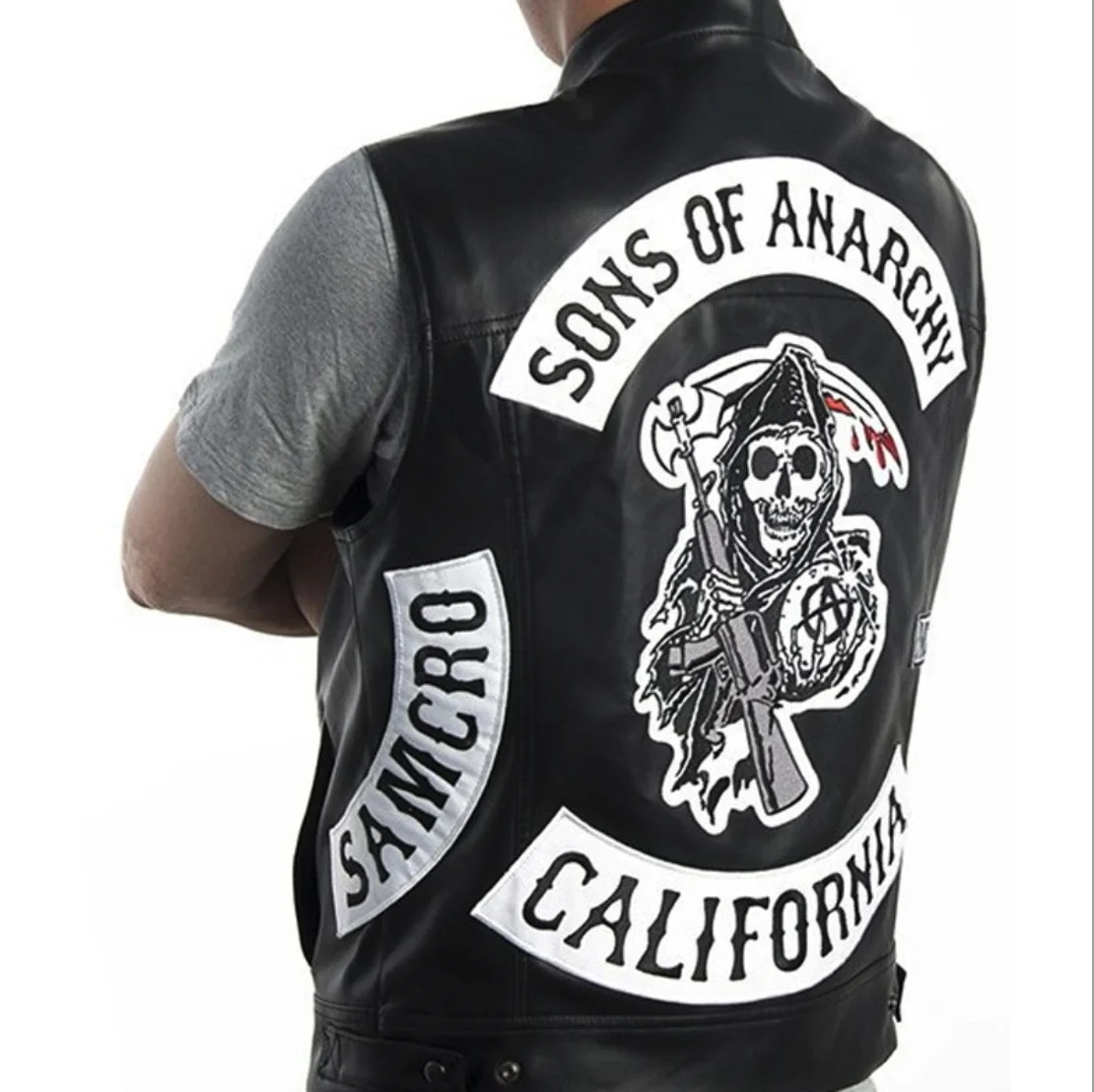 OEM Custom Custom Motorcycle Real Leather Waistcoat Embroidery Collarless Club Style Vest with Quick Draw Pocket Vest Club