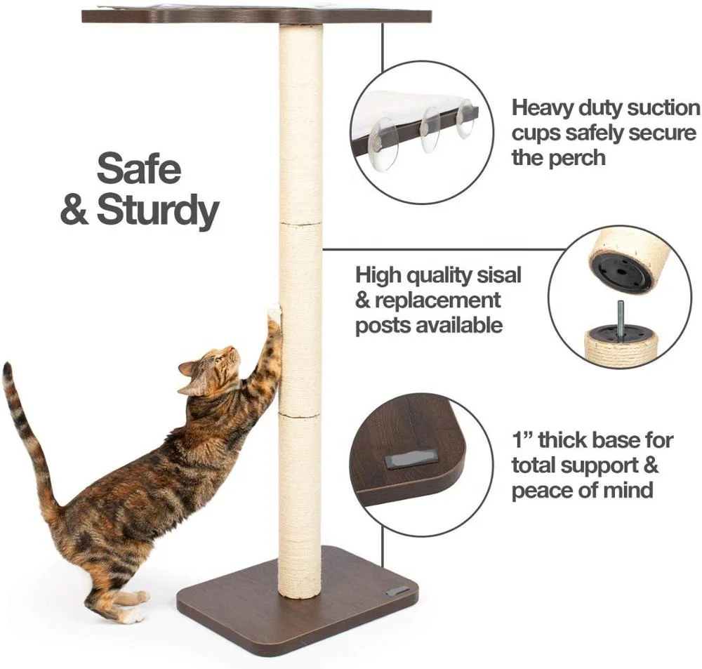 
Wood Cat Window Perch Hammock Seat Space Saving and Safety Window Mounted Cat Bed for Large Cats 