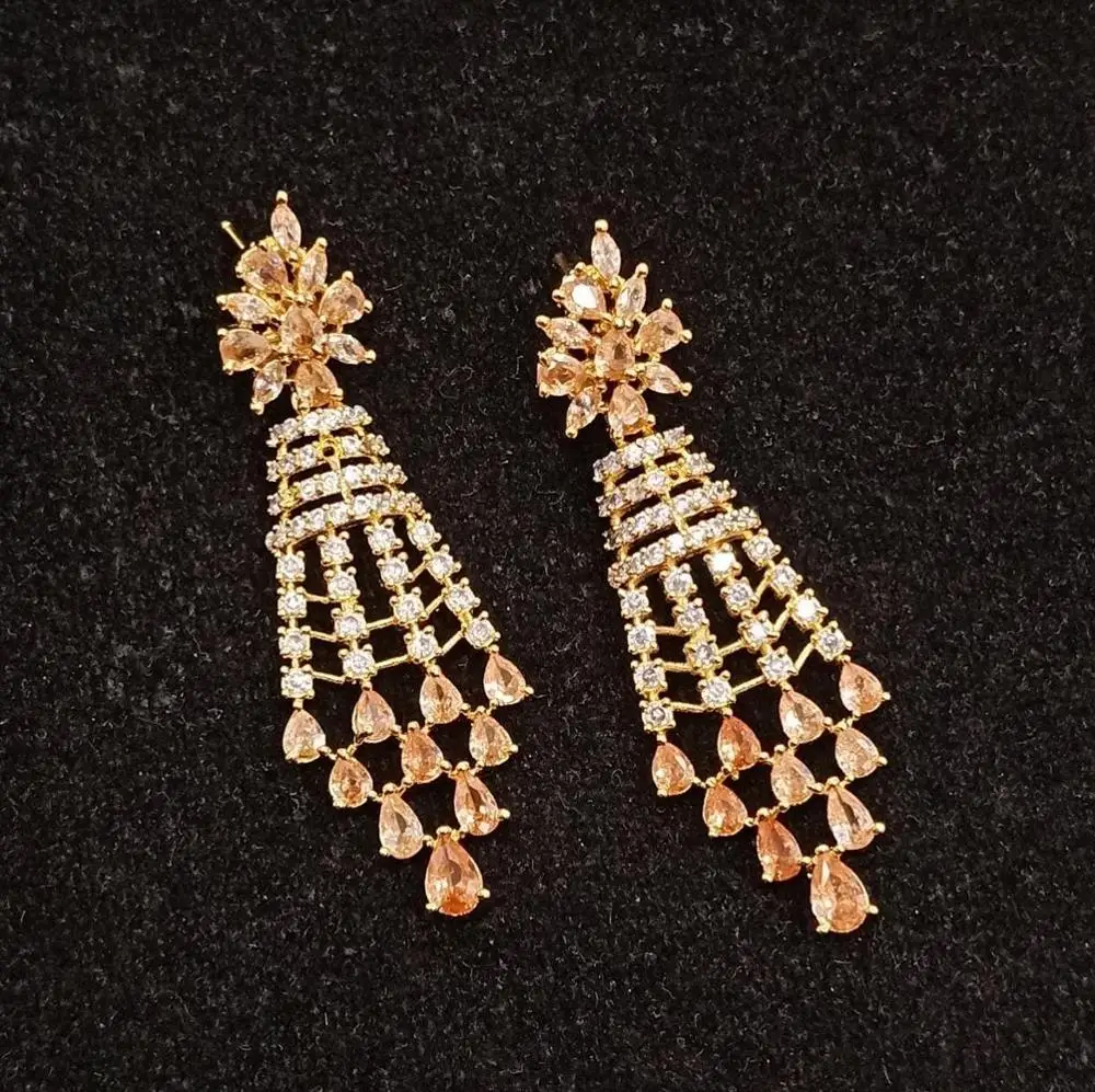 Custom Cubic Zircon Jewellery earrings for women, Indian Chandelier Gold Plated Jewellery Earrings women