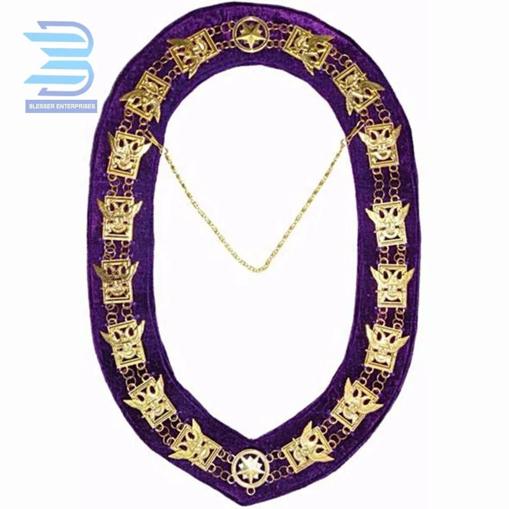 Regalia Masonic 32 Degree Scottish Rite Wings UP Mason Chain Collar /Gold on Red