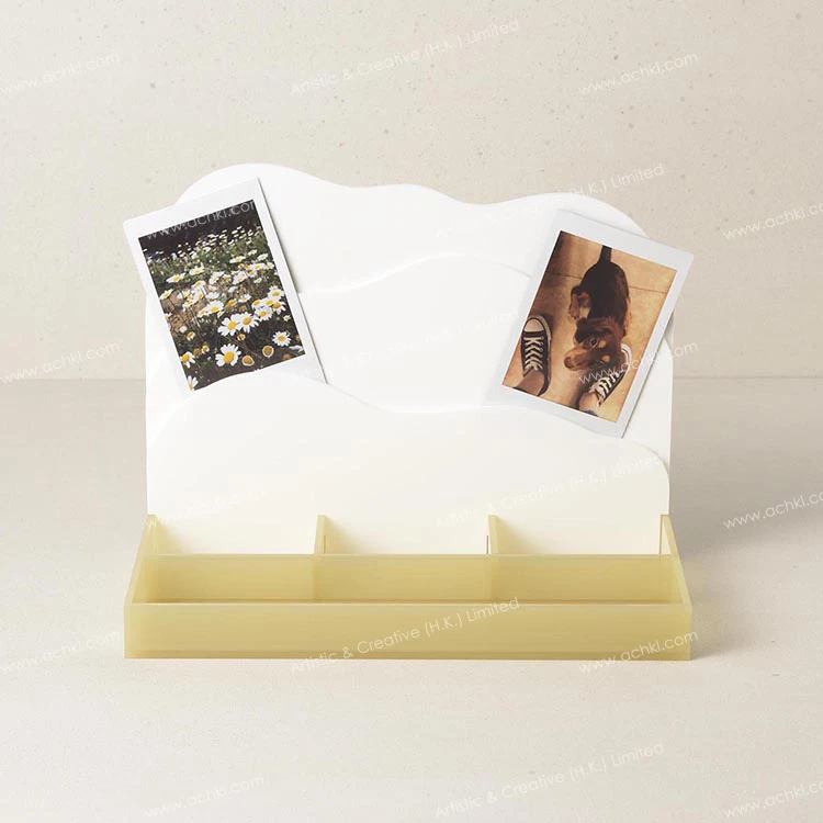 Yama Design High Quality Acrylic Stationary Tray 3 Compartments For Photo Memo Instax Frame