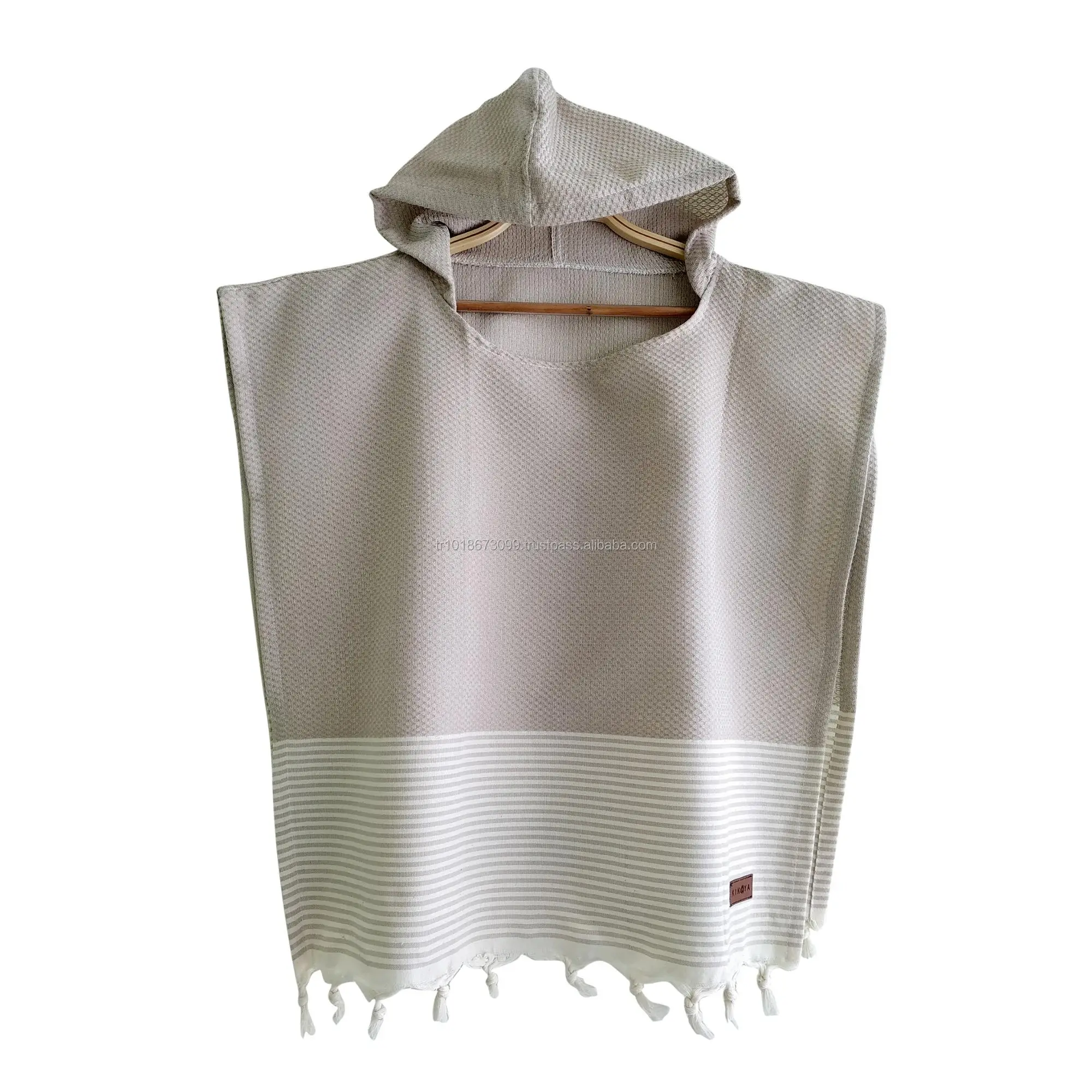 Hooded Pestemal Turkish Towel Beach Pool Poncho for All sizes Cotton castle Green surfer towel changing clothes for adult kids