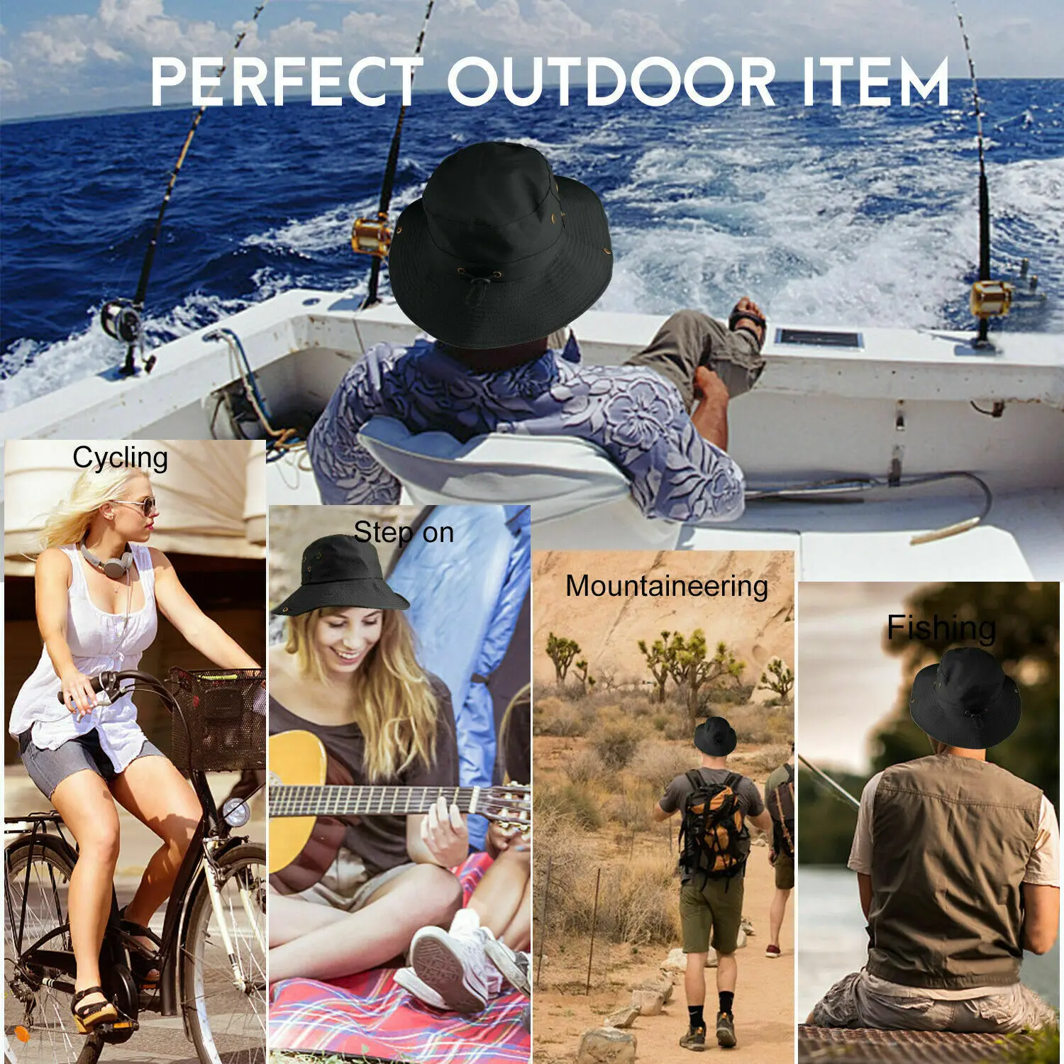 Custom Wide Brim Sun Hat Breathable Hunting Bucket Cap Summer UV Protection Fishing Men Women