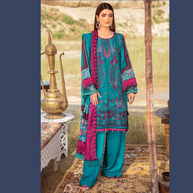 wholesale High Quality girls Printed Pakistani linen dress shalwar kameez with shawl for winter season