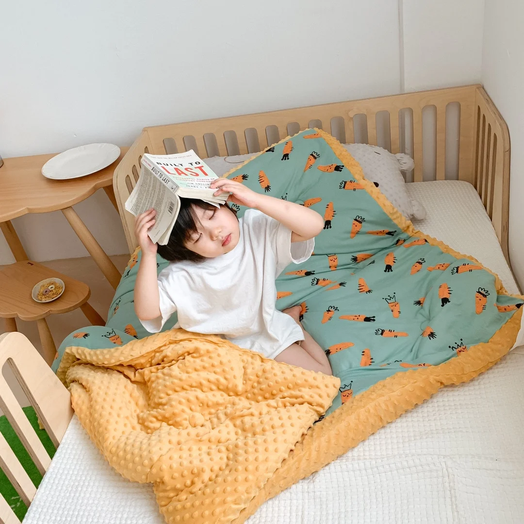 Cartoon Printed Soft Warm Double Layer Baby Blanket Comforter Quilt Cover With Dotted Backing