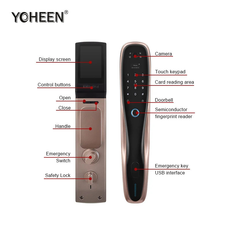 YOHEEN Home Security WiFi Control Electronic Smart Fingerprint Door Lock with Surveillance Camera