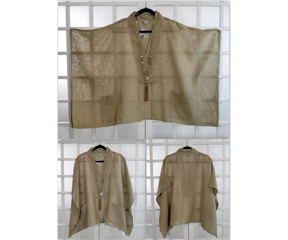 Super Designer Oversize Bolero Jacket Swing Linen Poncho Style One Size Natural Color Fits S to 3X