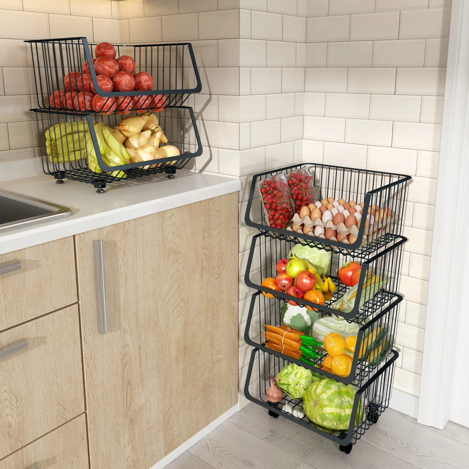 
Gourmet Basics multi-layer adjustable household floor-standing fruit and vegetable storage basket Antique Black 