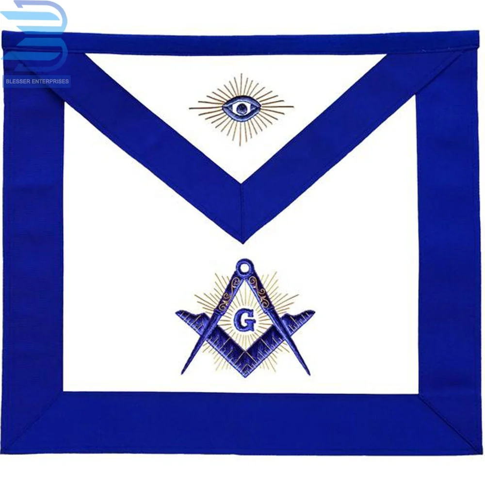 High Quality Machine Embroidered Freemasonry Masonic Regalia Blue Lodge Master Mason Radiant G Blue Apron