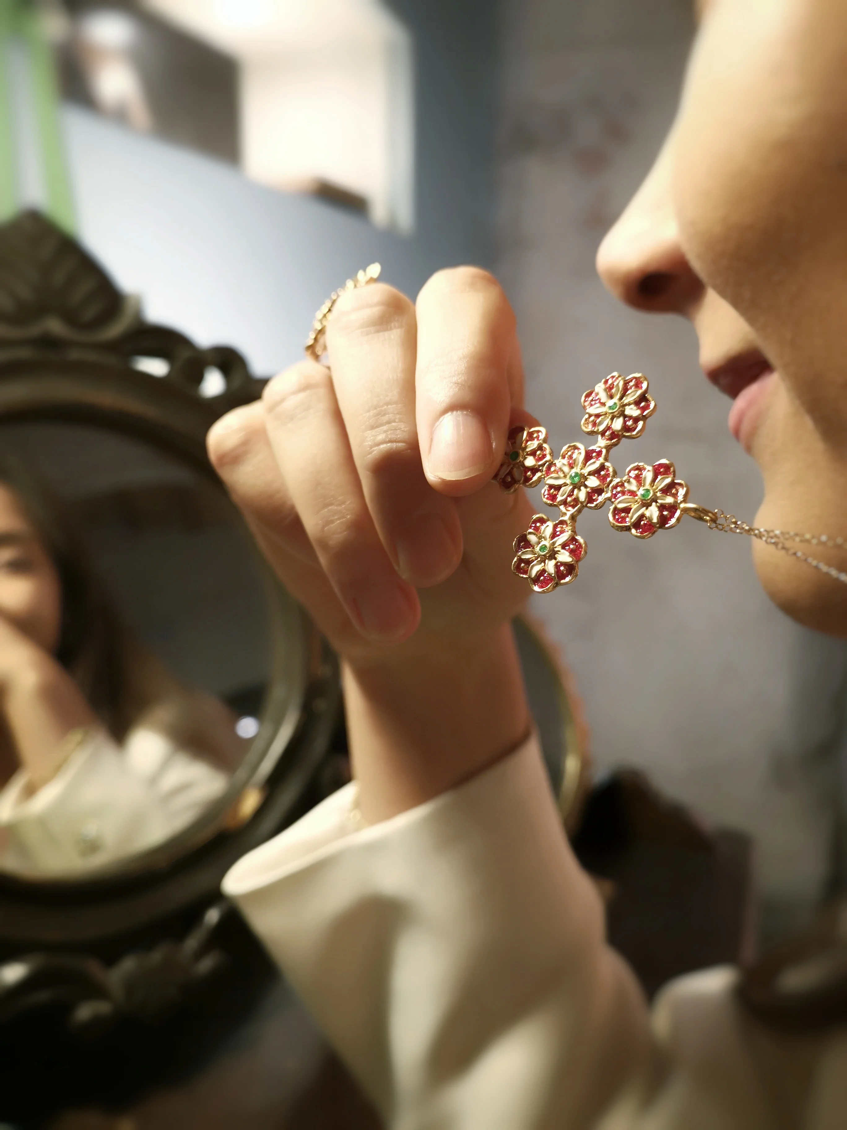 top quality fashion Handcraft Paint Italian Necklace silver 925 CADMIUM NICKEL FREE Jewelry design cross roses