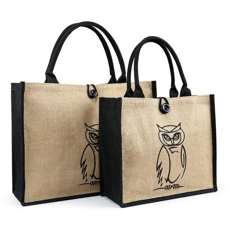 Fashion Design Eco-Friendly custom logo Burlap Market Reusable Grocery Bags Tote Jute Bag Rope Handle