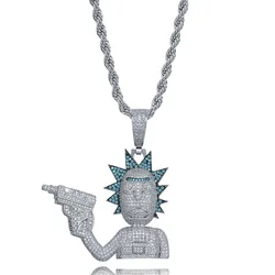 Hip Hop Jewelry Necklace New Arrival Gun Man Pendant Cubic Zircon Copper Necklace Iced Out Chain Men Gift