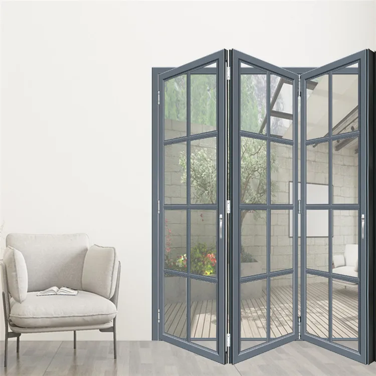 Folding Door With Glass Panel Hurricane-Proof Aluminum Tempered Folding Door System Aluminum With Folding Door Pvs